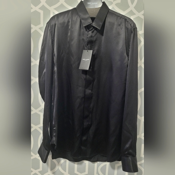 Saint Laurent Other - Saint Laurent Mens Silk Button Down Shirt Black Sz 39